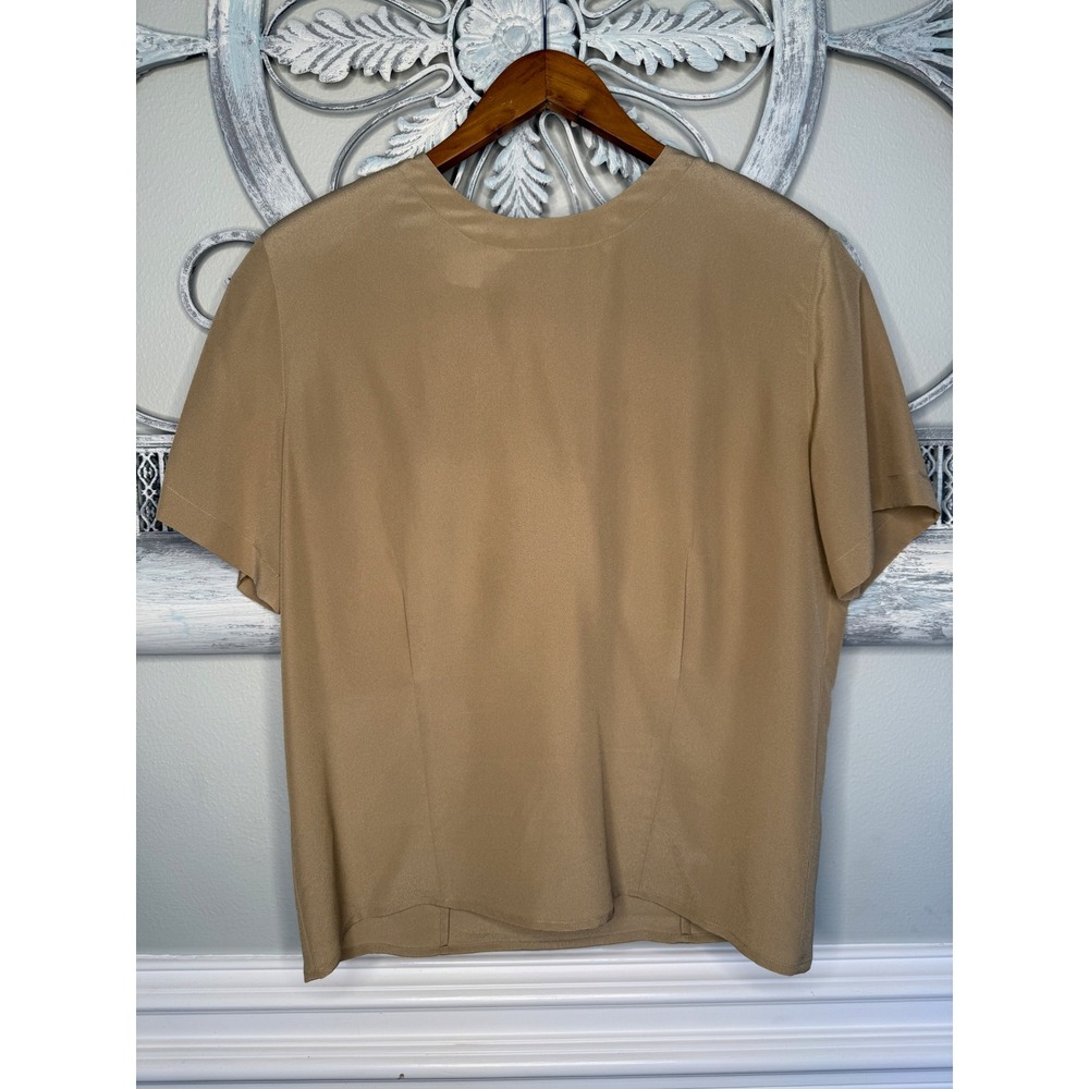 Rena Rowan for Saville Vintage 90s Tan Khaki Shoulder Pad Blouse Top Sz 10 EUC